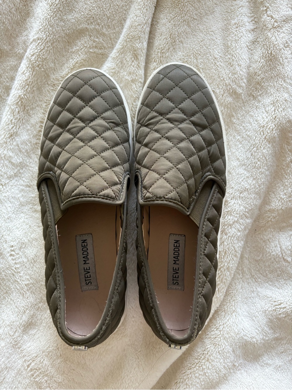 Steve Madden Quilted Slip-On Loafers in Olive Green